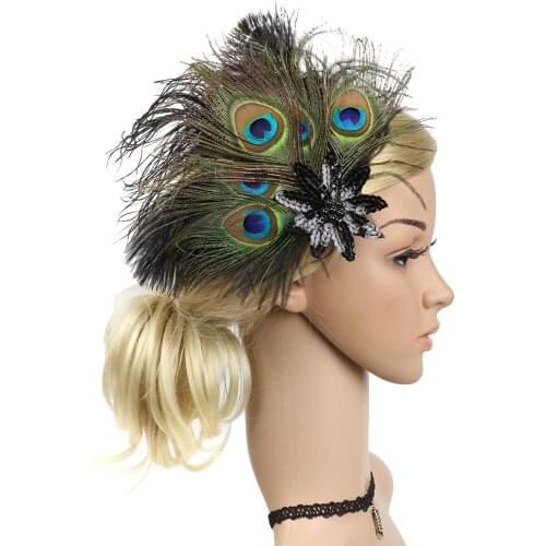 1920s Headband Vintage Bridal Artificial Feather Flapper Hairpin