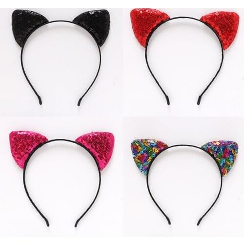 Rainbow Flip Sequin Shiny Cat Ears Cute Headband Children Birthday Party Bezel Hair Band Girl Headdress Hair Accessories