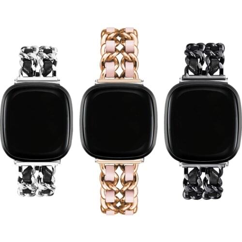 Versa3 band for fitbit versa sense strap Jewelry Link with Leather Bracelet for fitbit versa 3 bands Smartwatch Accessories