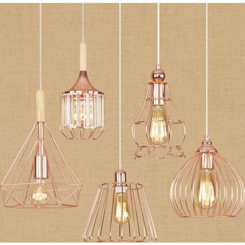 Modern Creative Retro Rose Gold Plating Wrought Iron Bird Cage with LED E27 Edison Bulb Droplight for Cafe Bar Pendant Light