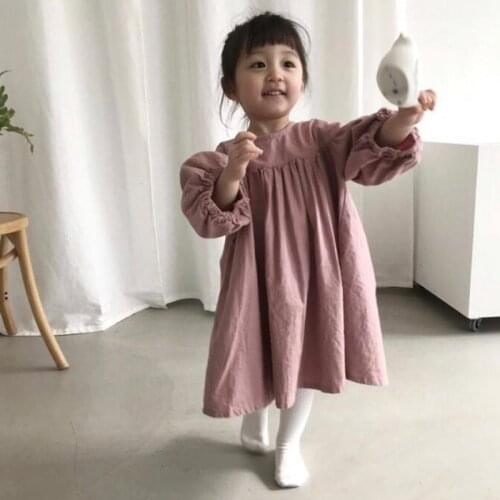 A Line Toddler Girls Dress Spring Autumn Kids Outfits Cotton Linen Blend Top Quality Ins Children Kids Clothes