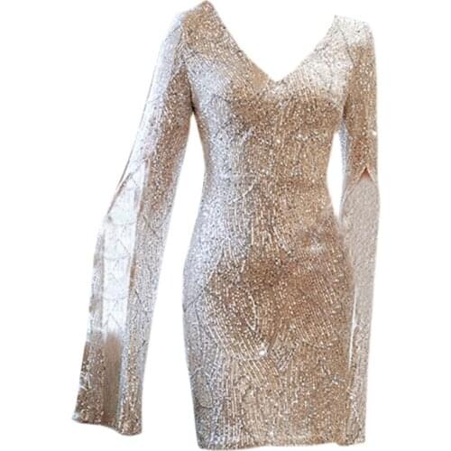 Champagne Prom Dresses Illusion Long Puff Sleeves Venice Lace Evening Dresses Party Gowns Formal Dresses White vestidos de gala