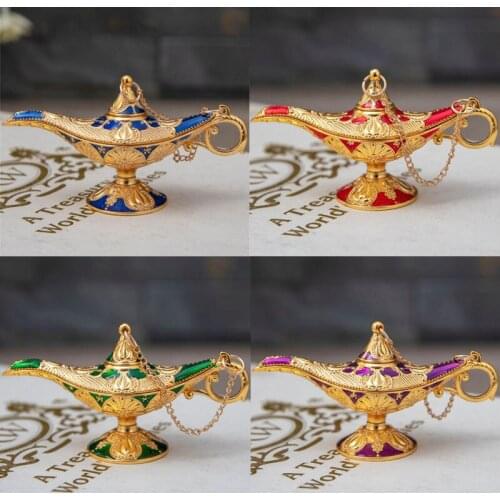 Vintage Aladdin Magic Genie Lamp Zinc Alloy Wishing Light for Home Decor Wedding Party Table Decoration Delicate Gift
