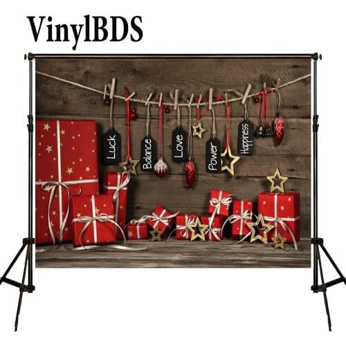 VinylBDS Christmas Wood Photography Backg Gift Box Resd Photo Mini Baby Customize Seamless Photo for Photography Studio