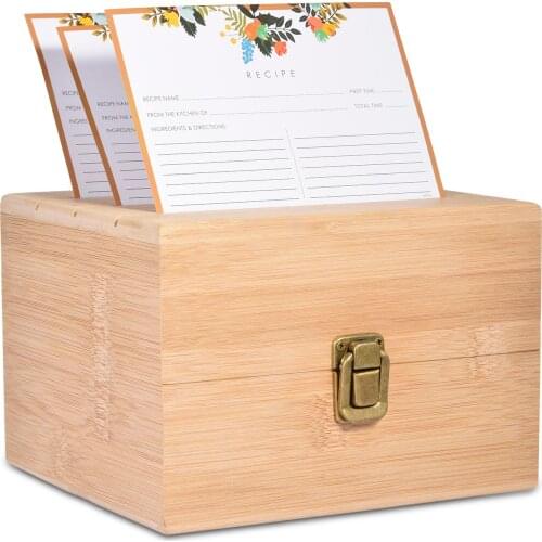 High-quality Kitchen Recipe Box Luxury Handmade Bamboo Wood Recipe Box 50pcs Cards For Home Decor DH