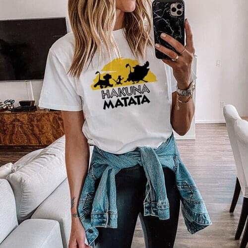 Disney T-shirt Women Summer Casual Funny T Shirt Short Sleeve O-neck Tees Fashion Female Ulzzang Hakuna Matata Print T Shirt Top