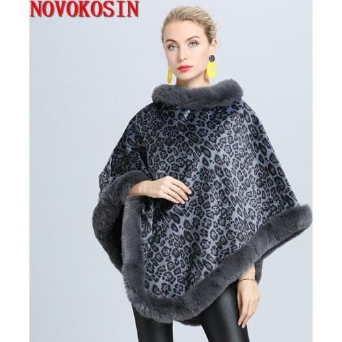 5 Colors 2020 Winter Grey Leopard Capes Women Faux Fur Poncho Triangle Warm Pullover Out Street Wear Batwing Sleeves Sweater