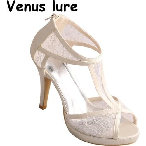 Custom Handmade Peep Toe Lace High Heels for Women Sandals Zip Size 8