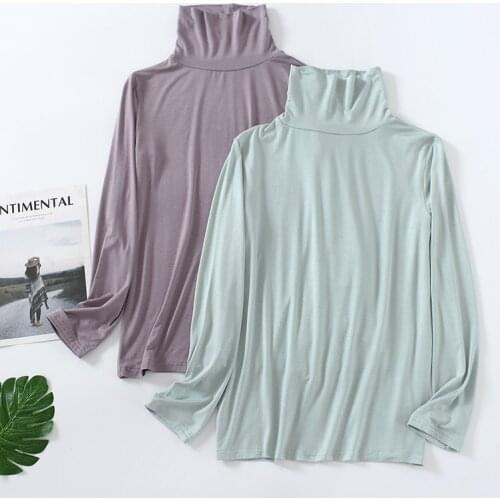 Turtleneck Modal Long-sleeved Thin Pullover Bottoming Shirt Women Spring and Autumn Thin Large Stretch Schlaf Tops Sleep Shirt