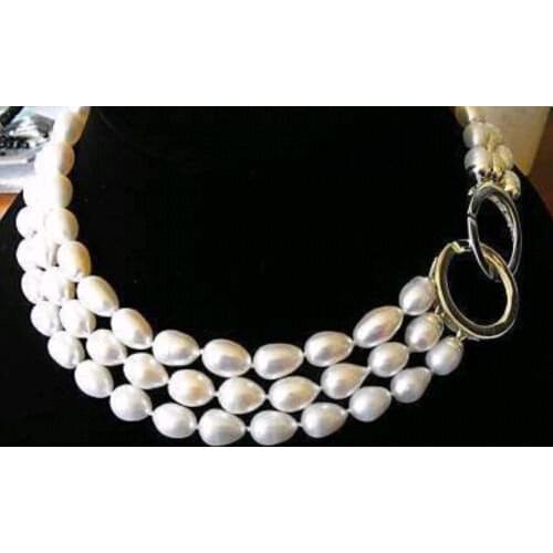 Women Gift word Love Free shipping Free Shipping >>>>>3 ROWS 9-10MM GENUINE WHITE AKOYA PEARL NECKLACE 16-18"