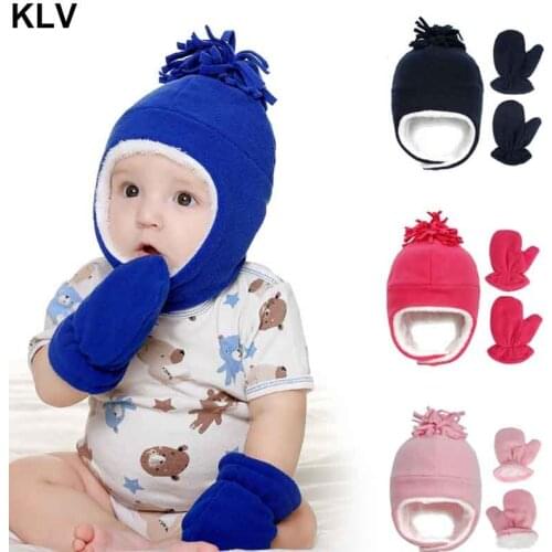 1-2Pcs/Set Toddler Baby Winter Warm Fleece Hat and Mitten Set Baby Kid Pilot Hat Gloves for Infant Baby Accessories 0-10 Month