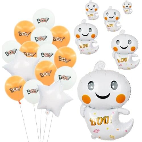 1 Set Witch White Ghost Aluminum Foil Globos 12 inch Latex Balloon Happy Halloween Theme Party Decoration Baby Shower Kid Toy
