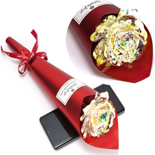 1pc Valentines Day Creative Gift 24k Aluminum Foil Rose Gold Rose Lasting Eternal Love Wedding Decoration Lover Lighting Rose