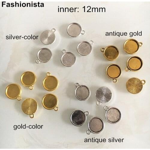 100 pcs -12mm Antique Gold/Silver-color Round Blank Pendant Tray Bezel Rope Design,Cabochon Base Setting For Jewelry