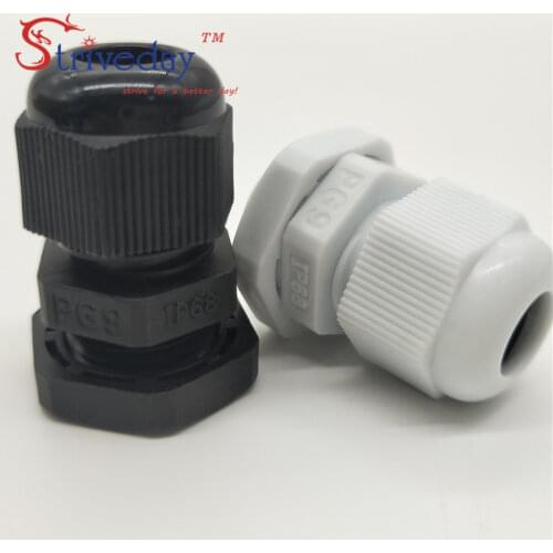 100pcs/lot White Black PG9 Nylon cable gland Wiring Accessories LED cable connector waterproof Gland