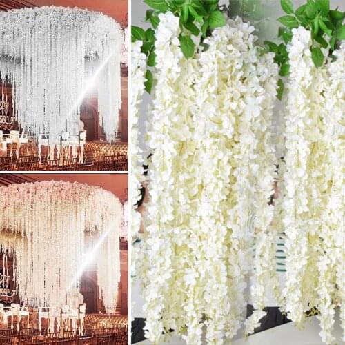 20pcs Beautiful White Artificial Silk Wisteria Flowers Hanging Rattan Bride Flowers Wedding Garland Vine Ivy Ceiling Decoration