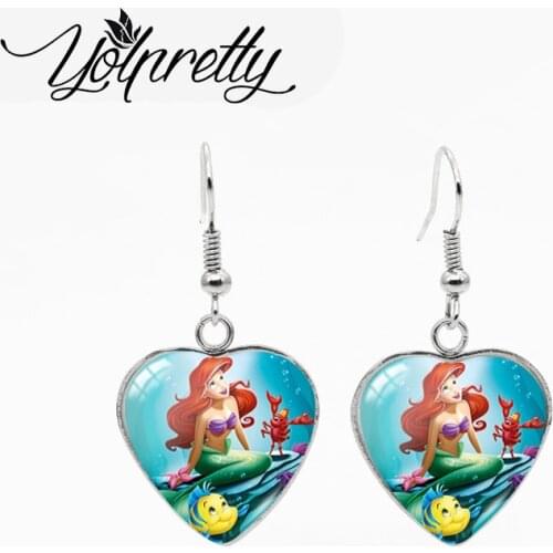 2021 New Fashion Lovely Girls Fairy Story Mermaid Heart Stainless Steel Fish Hook Earrings Handcraft Dangles