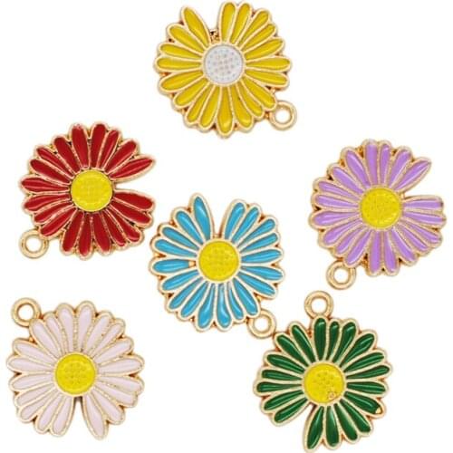 30pcs/lot Cute Daisy Sun Flower Charms Metal Golden Color Back Enamel Pendant Earring DIY Fashion Jewelry Accessories 18.5*21mm