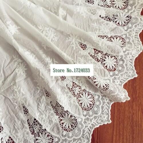 1Yd/lot Width 125 cm exquisite off white cotton embroidered flower lace home curtain tablecloth skirt lace accessories SC425