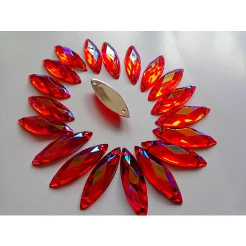 Free shipping rhinestones Navette shape 8*26mm red sew on Acryl crystal accessory gemstone beads strass diamond 100pcs
