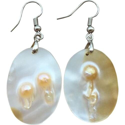Free Shipping Women Fashion Jewelry Mother of pearl Shell Oval Dangle Earrings 1 pair C9156