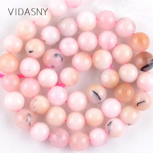 Natural Minerals Gem Pink Opal Beads For Needlework Jewelry Making Round Stone Beads 4 6 8 10mm Diy Bracelets Necklaces 15