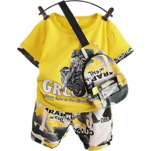New Boys Clothing Summer Baby Girls Clothes Children Sport T-Shirt+Shorts+Bag 2Pcs/Sets Toddler Fashion Costume Kids Tracksuits