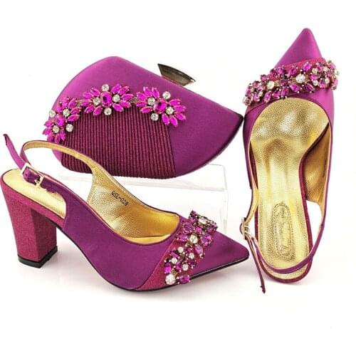 Doershow beautiful Shoes and Bag Set African Sets 2021 magenta Color Italian Shoe Bag Set Decorated with Rhinestone!!SYD1-57