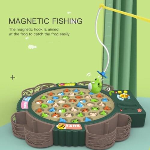 Electric Rotating Magnetic Fishing Set With Music Dynamic Frog Parent-child Interaction 1-3 Years Old Kids Pertend Play Toys