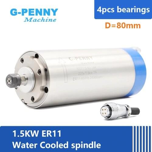 1.5kw ER11 water cooled spindle motor 4 pcs bearings 80x200mm 0-24000rpm accuracy 0.01mm for CNC wood working