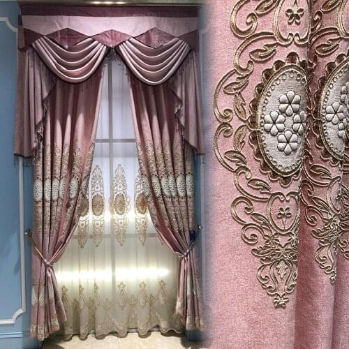 European curtain pink princess style luxury living room atmosphere luxury shade bedroom chenille embroidered curtain