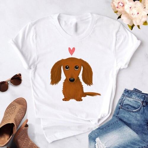 Womens T-shirt dachshund Kawaii Street T-shirt Cartoon Dog Harajuku Graphic T-shirt Short Sleeve Ropa Mujer