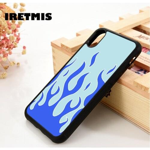 Iretmis 5 5S SE 2020 6 6S Silicone Rubber Phone Case Cover for iPhone 7 8 Plus X Xs 11 12 MINI Pro Max XR Blue Flame
