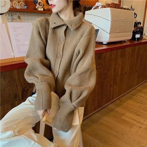 2021 Autumn Winter Design Sense Lazy Cardigan Loose-fitting Outer Sweater Jacket Womens High-neck Sweater Top Trend