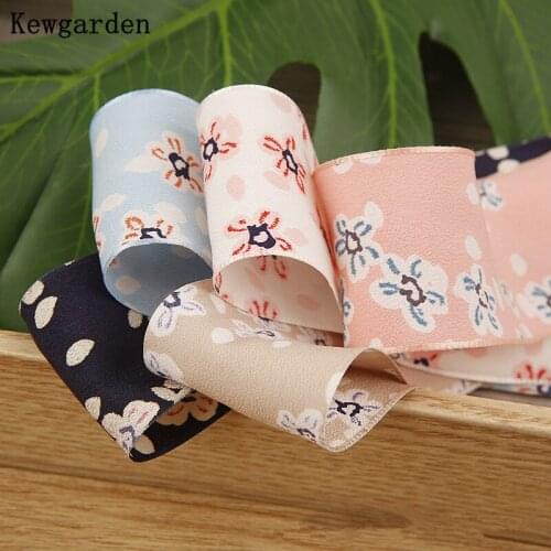 Kewgarden Printing Floral Cotton Linen Ribbons 1-1/2" 4cm Handmade Sewing DIY Satin Bow Tie Hair Accessories Polyester 5 Yards