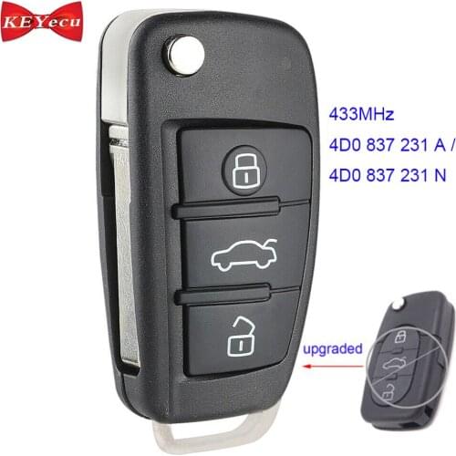 KEYECU for Audi A3 A4 A6 A8 Quattro TT Upgraded Remote Control Car Key Fob 433.92MHz P/N: 4D0 837 231 A/ 4D0 837 231 N