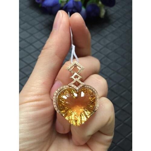 Fine Jewelry Collection Brazil Origin Real 18K Rose Gold 100% Natural Yellow Citrine Gemstone Pendant Necklace
