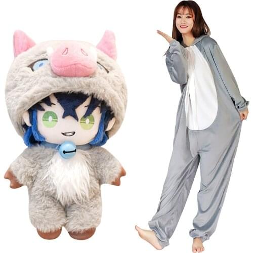 Demon Slayer ·Hashibira Inosuke Cosplay Onesies Pajama Men Women Sleepwear Flannel Warm Nightgown Tracksuit Carnival Costume