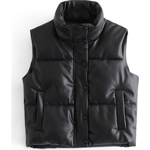 Leather Padded Jacket Vest Women Casual Winter Thick Sleeveless Warm Tops Coat
