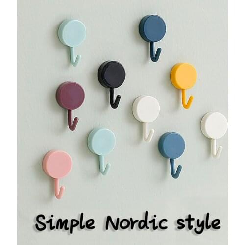 10pcs Candy Solid Color Strong Paste Adhesive Wall Hook Nordic Home Decoration Minimalism Style Sticky Hook For Kitchen Bathroom