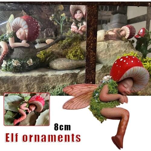 Mini Sleeping Mushroom Fairy Statue Hand Painted Resin Crafts Ornament for Home Garden Office Decoration B99