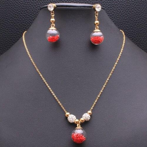 Fashion Stainless Steel Jewelry Sets Gold Color Ball Pendant Necklace Earrings Set For Woman & Girl Party Gift SFAKBBAI