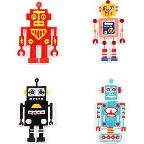 Cartoon Robot Iron On Embroidered Clothes Patches For Clothing Stickers Garment Wholesale