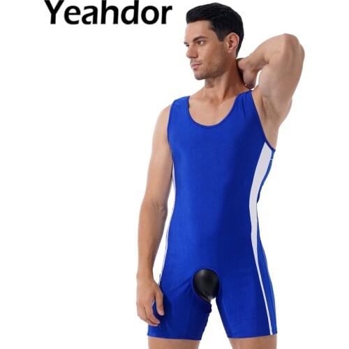 Men One-piece Open Crotchless Open Butt Jumpsuit Lingerie Nightwear Color Block U Neck Sleeveless Bodysuit Sleepwear Homewear