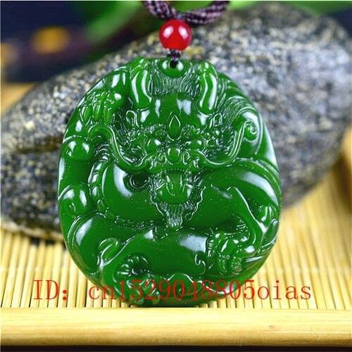 Natural Green Chinese Jade Dragon Pendant Necklace Fashion Accessories Charm Jewelry Carved Amulet Gifts for Women Men