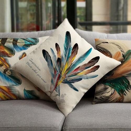 New Ins Linen Feather Pattern Office Car Personality Couch Pillow Pillow Big Pillow Comfortable Cushion