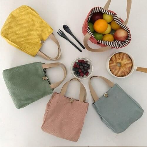 Solid color corduroy lunch box bag for students