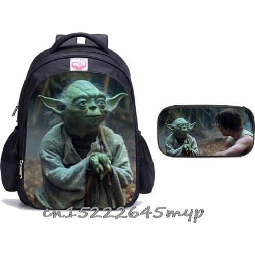 16 Inch Mandalorian Baby Yoda Children Backpack Student Schoolbag Boys and Girls Shoulder Bags Orthopedic Mochila +pencil case