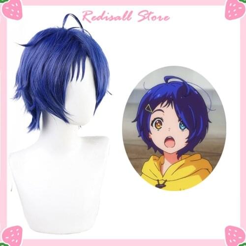 Anime WONDER EGG PRIORITY Ohto Ai Cosplay Wig Short Blue Heat Resistant Hair Odd Eye Girls Role Play