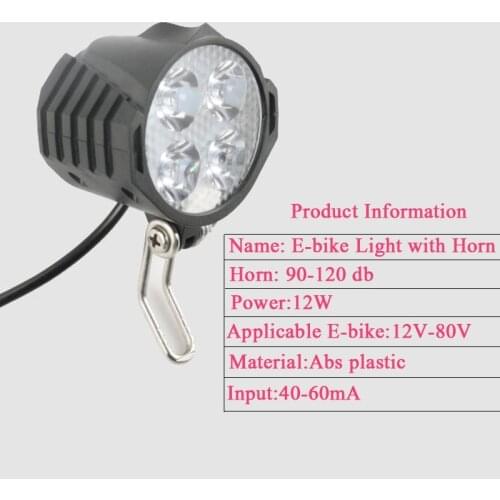 12V 24V 36V 48V 60V 72V Electric Bicycle Light with Horn Waterproof High Quality Headlight Horn Set Front Headlight